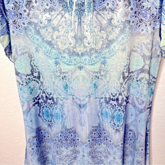 World Unity Embellished BOHO Tunic Blue Purple Handkerchief Hem Size M. - Picture 10 of 13